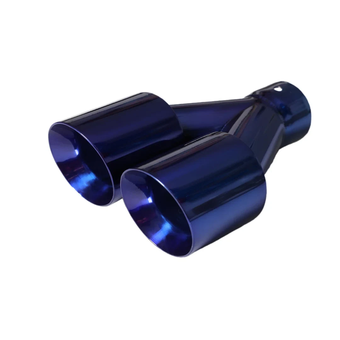 Dual Round Double Wall Slant Cut Tip Powered Coat JDM Blue-ET-025BL